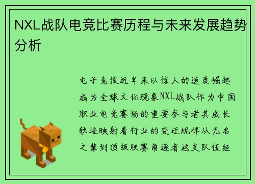 NXL战队电竞比赛历程与未来发展趋势分析