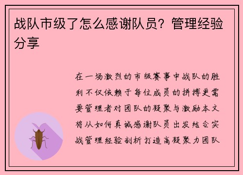 战队市级了怎么感谢队员？管理经验分享
